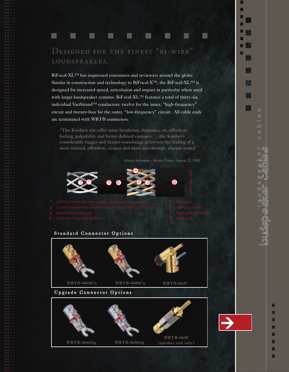 Loudspeaker cables, Designed for the finest “bi-wire” loudspeakers | Kimber Kable Music Harmony with Science PowerKordsTM User Manual | Page 59 / 84