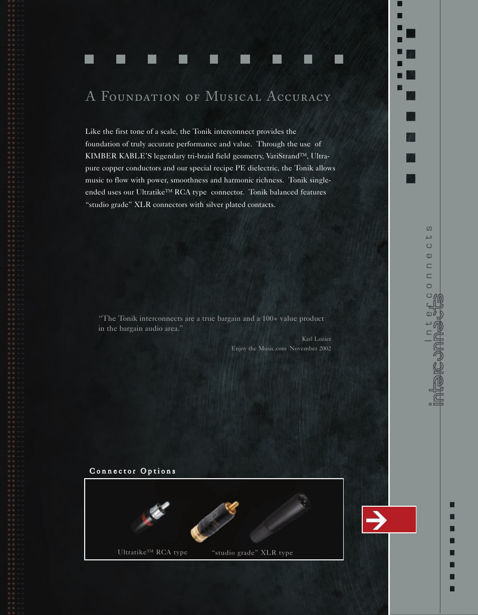 Interconnects, A foundation of musical accuracy | Kimber Kable Music Harmony with Science PowerKordsTM User Manual | Page 7 / 84