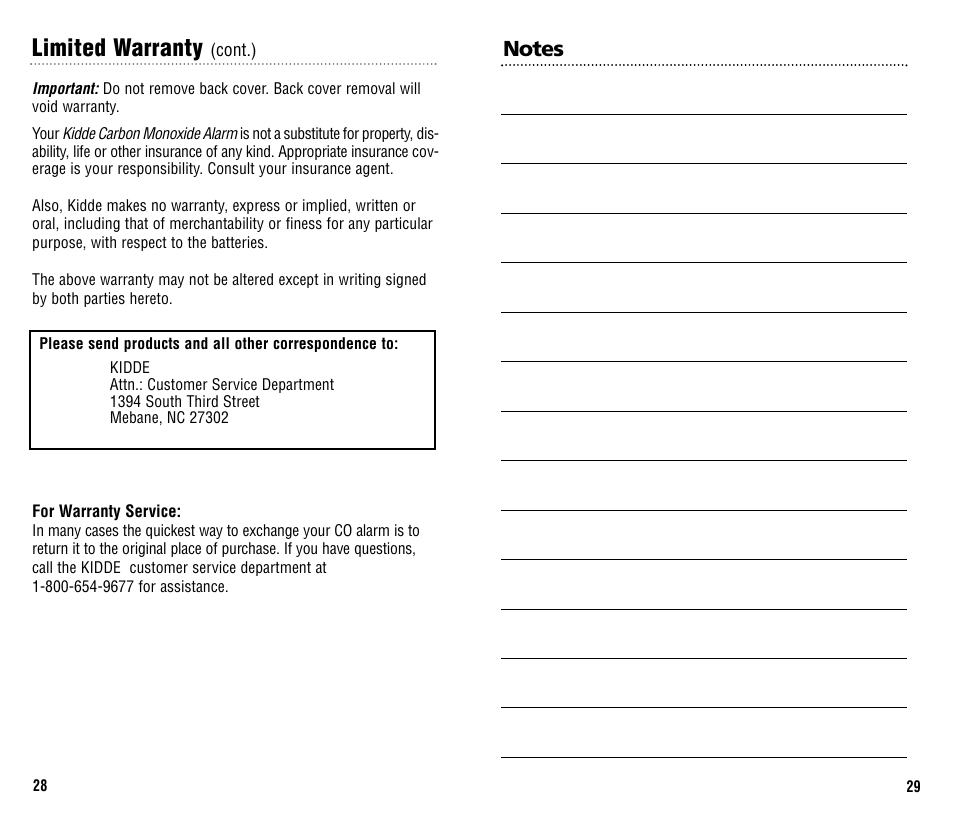 Limited warranty | Kidde KN-COB-B User Manual | Page 15 / 15