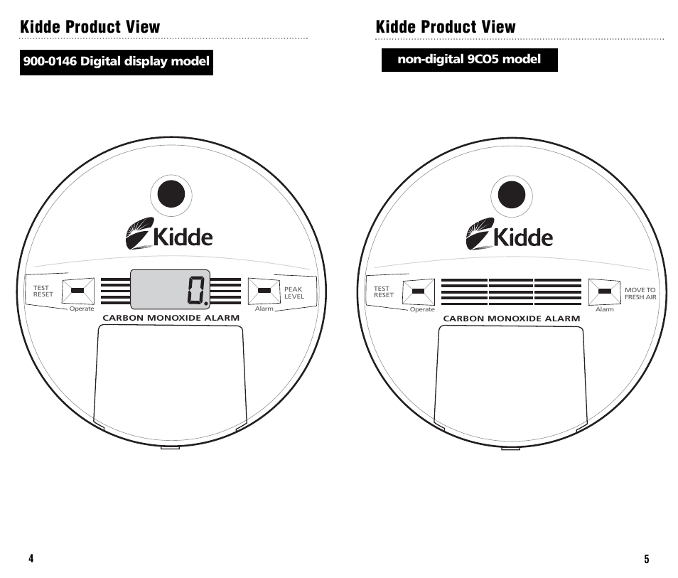 Kidde product view, 0146 digital display model, Non-digital 9co5 model | Kidde KN-COB-B User Manual | Page 3 / 15