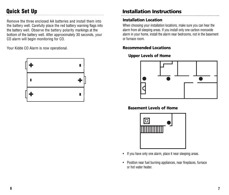 Quick set up, Installation instructions | Kidde KN-COB-B User Manual | Page 4 / 15
