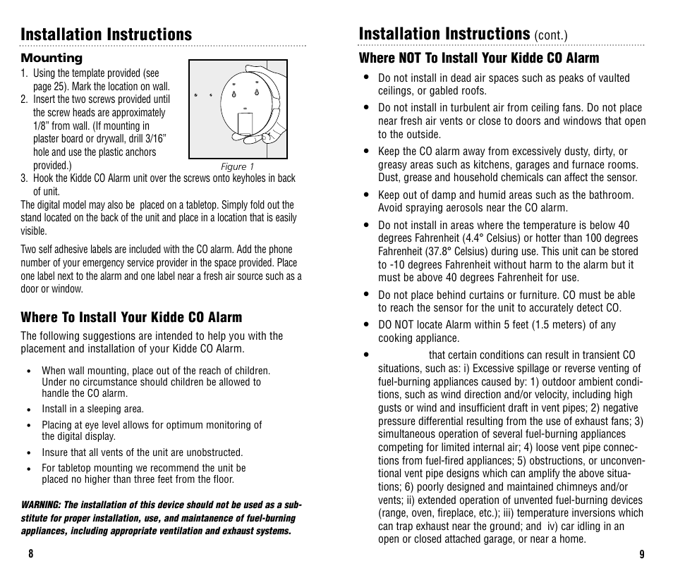 Installation instructions | Kidde KN-COB-B User Manual | Page 5 / 15