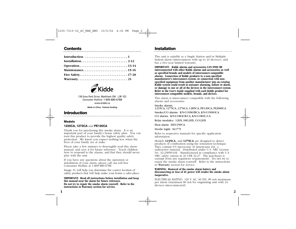 Kidde 1275CA User Manual | Page 2 / 12