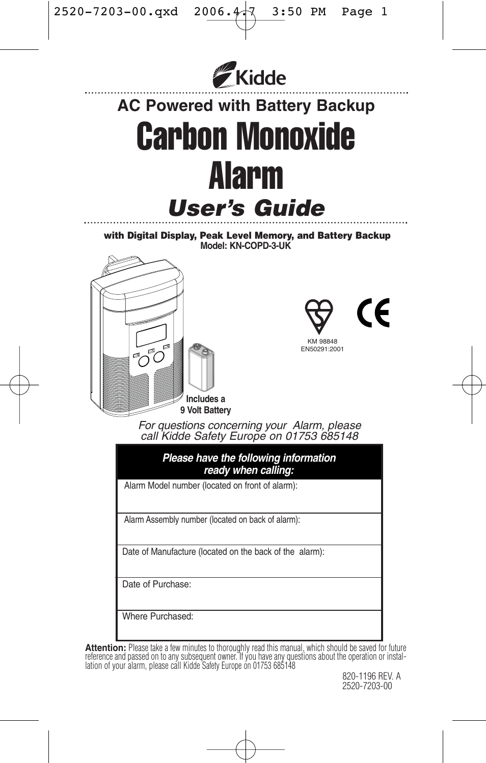 Kidde KN-COPD-3-UK User Manual | 29 pages