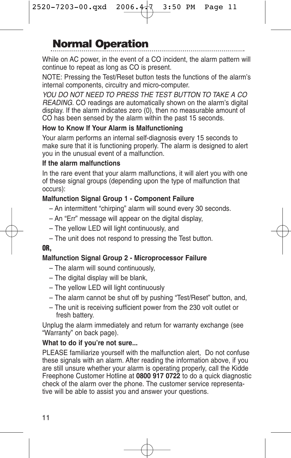 Normal operation | Kidde KN-COPD-3-UK User Manual | Page 13 / 29