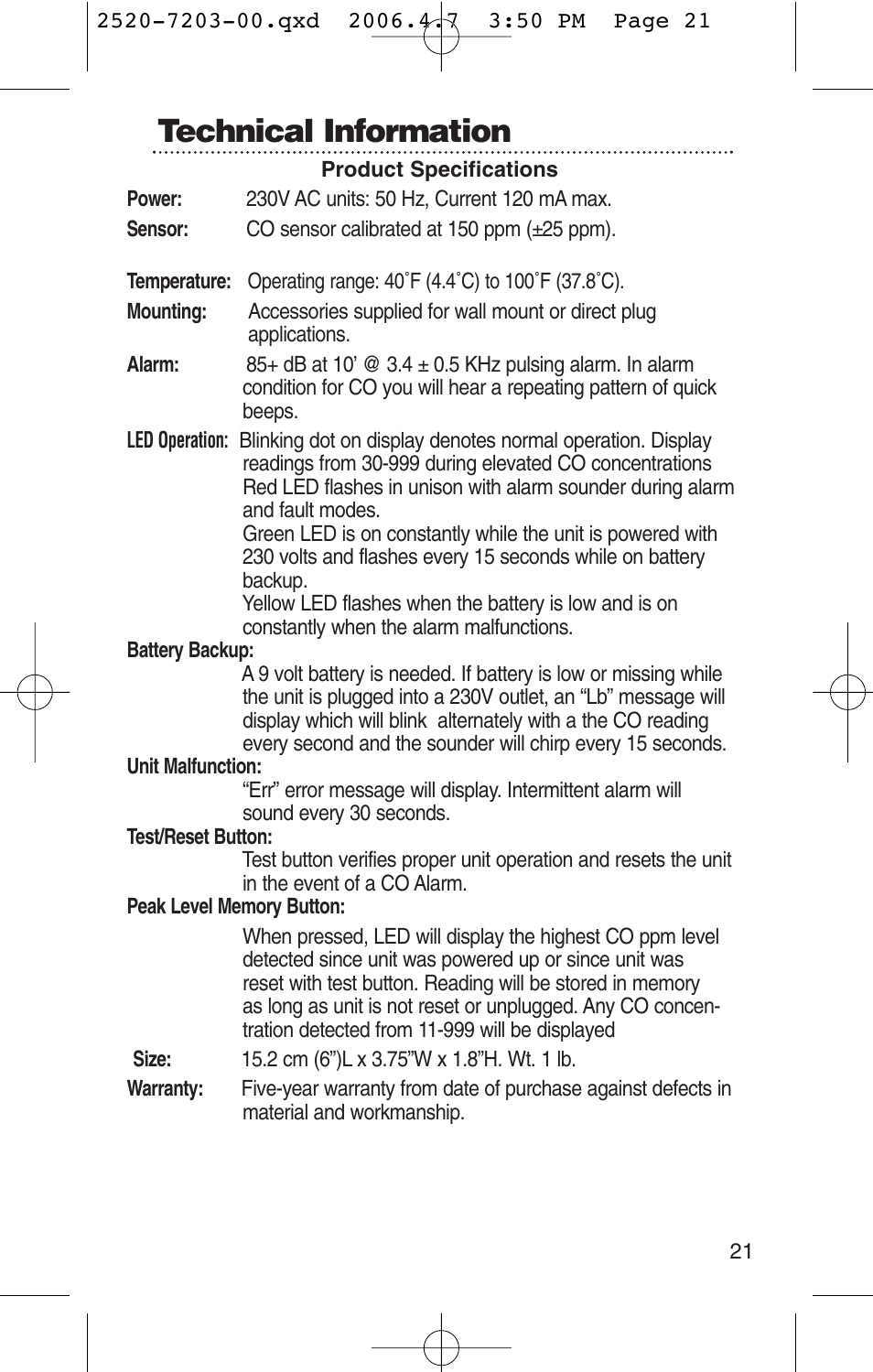 Technical information | Kidde KN-COPD-3-UK User Manual | Page 23 / 29