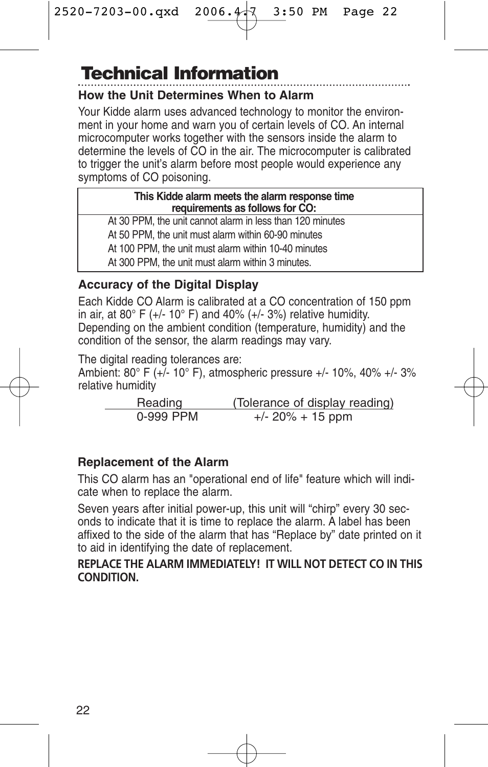 Technical information | Kidde KN-COPD-3-UK User Manual | Page 24 / 29