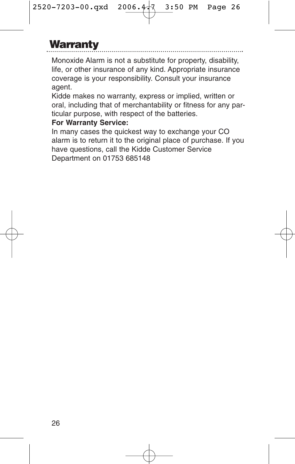 Warranty | Kidde KN-COPD-3-UK User Manual | Page 28 / 29