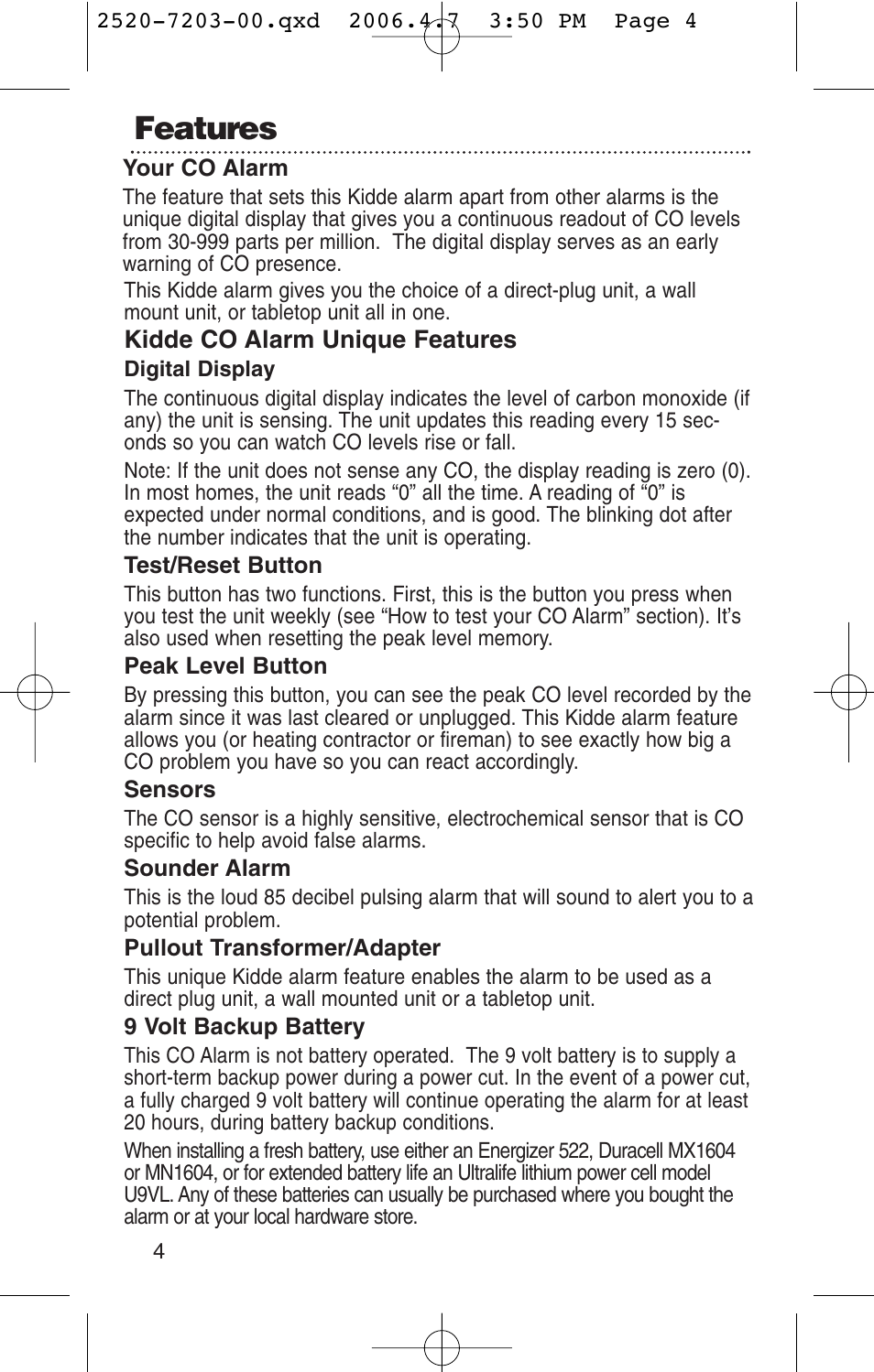 Features | Kidde KN-COPD-3-UK User Manual | Page 6 / 29