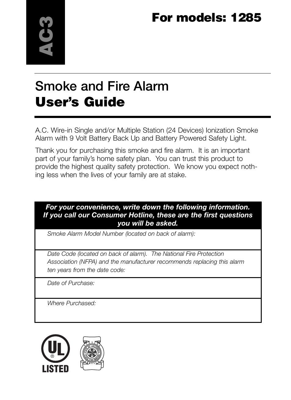 Kidde 1285 User Manual | 7 pages