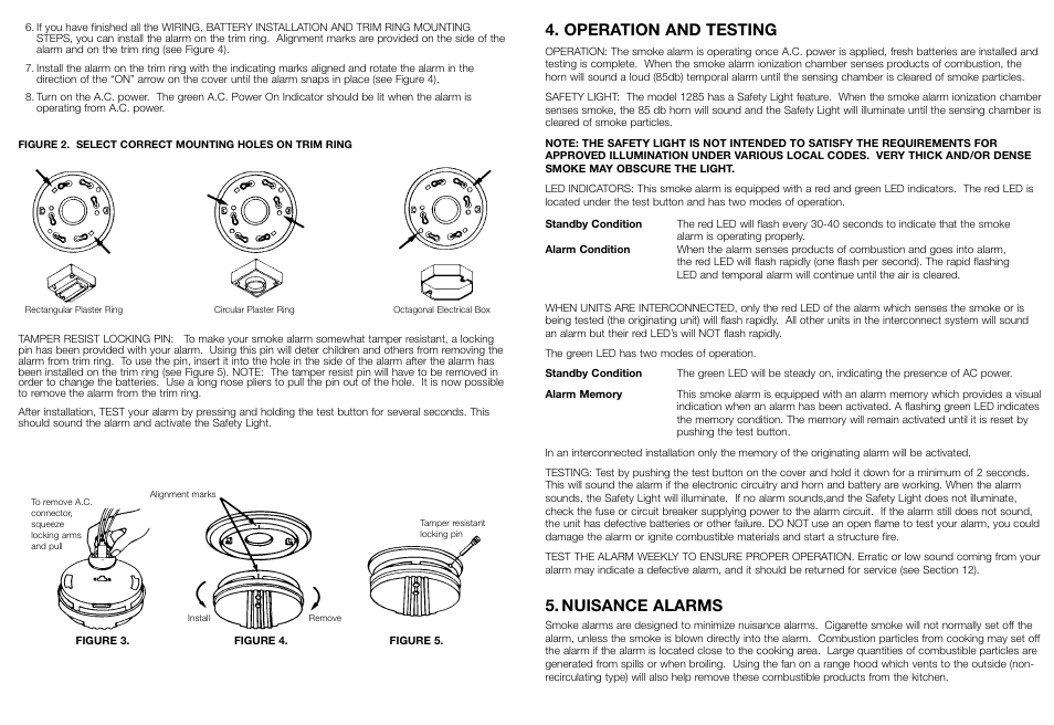 Operation and testing, Nuisance alarms | Kidde 1285 User Manual | Page 4 / 7
