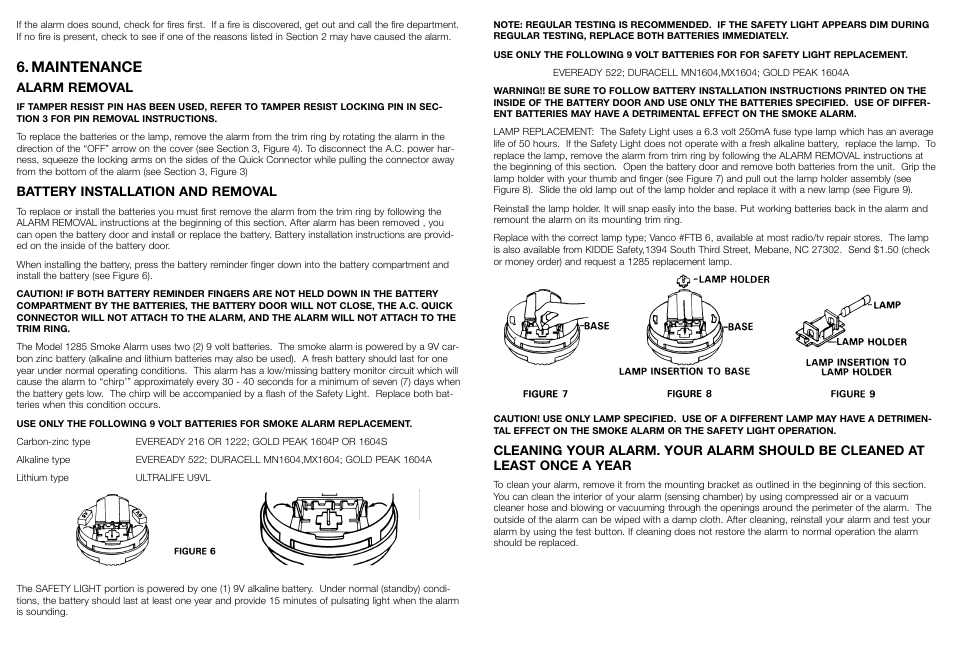 Maintenance | Kidde 1285 User Manual | Page 5 / 7
