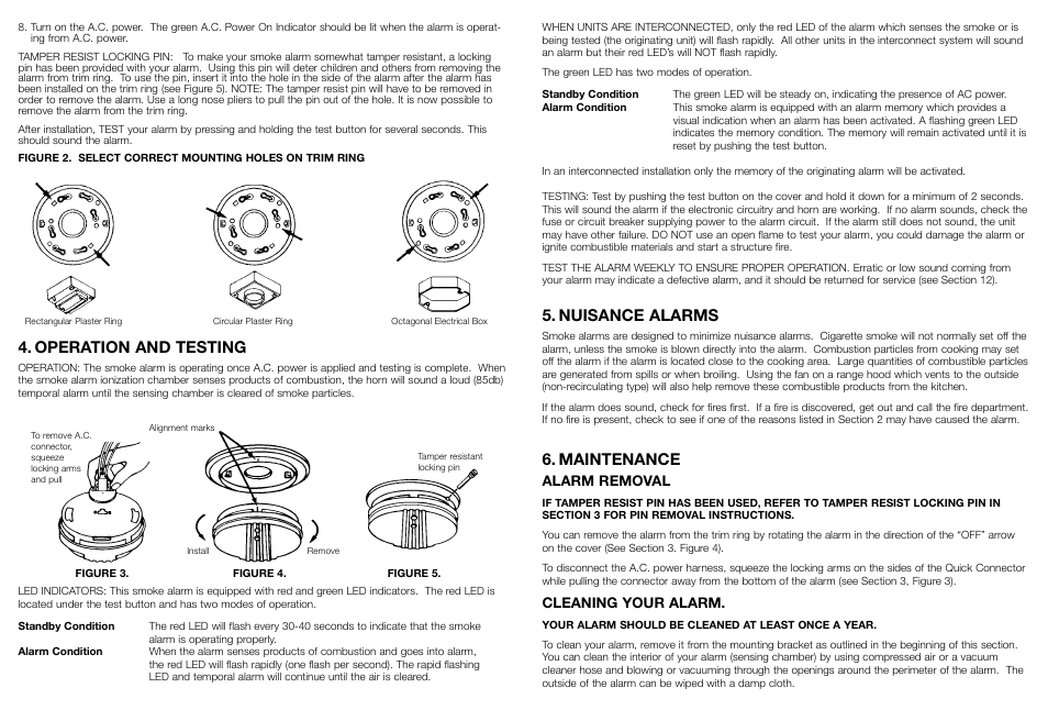 Nuisance alarms, Maintenance, Operation and testing | Alarm removal, Cleaning your alarm | Kidde 1235 User Manual | Page 4 / 6