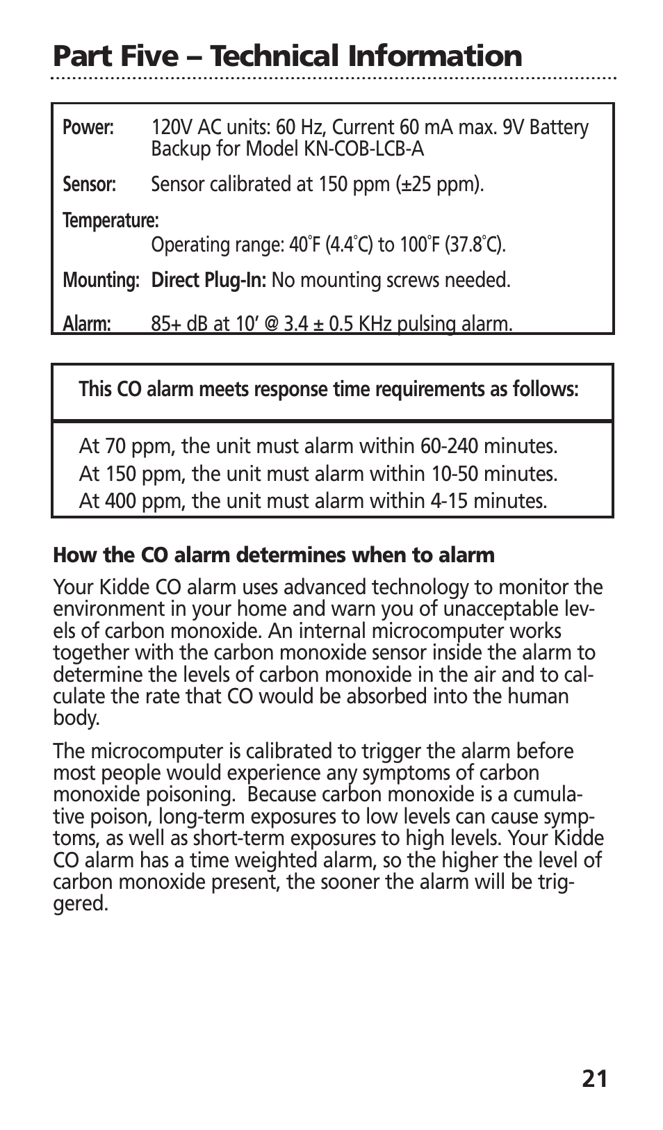 Part five – technical information | Kidde KN-COB-LCB-A User Manual | Page 23 / 25