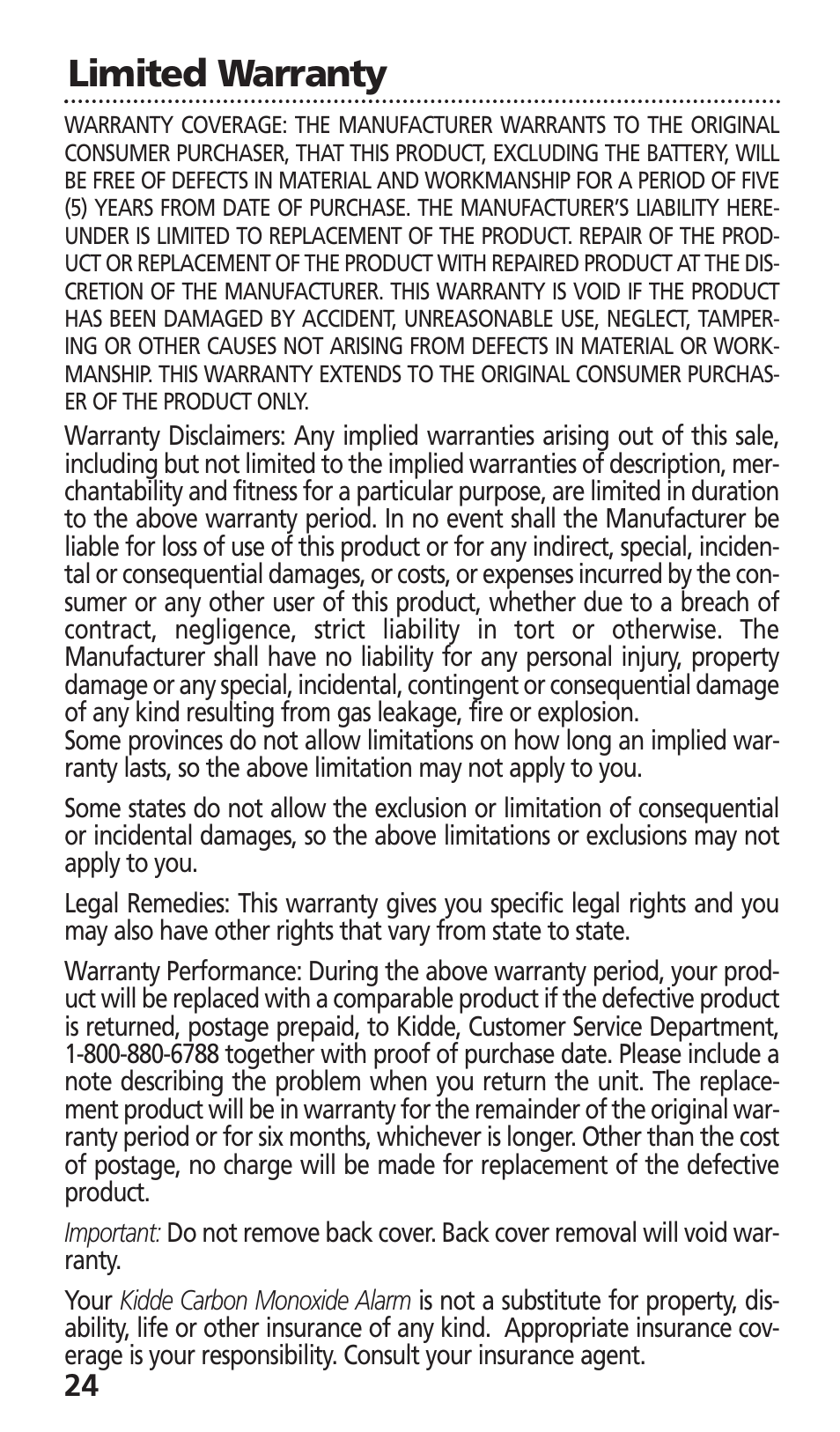 Limited warranty | Kidde KN-COB-LCB-A User Manual | Page 24 / 25