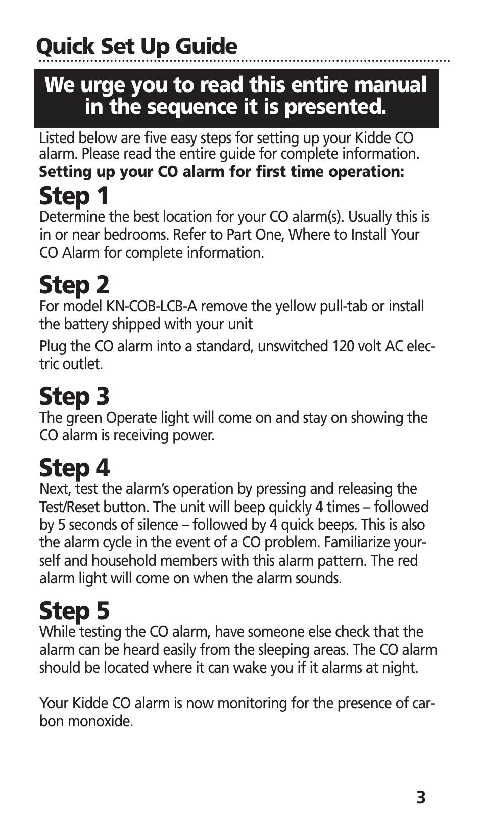 Step 1, Step 2, Step 3 | Step 4, Step 5 | Kidde KN-COB-LCB-A User Manual | Page 5 / 25