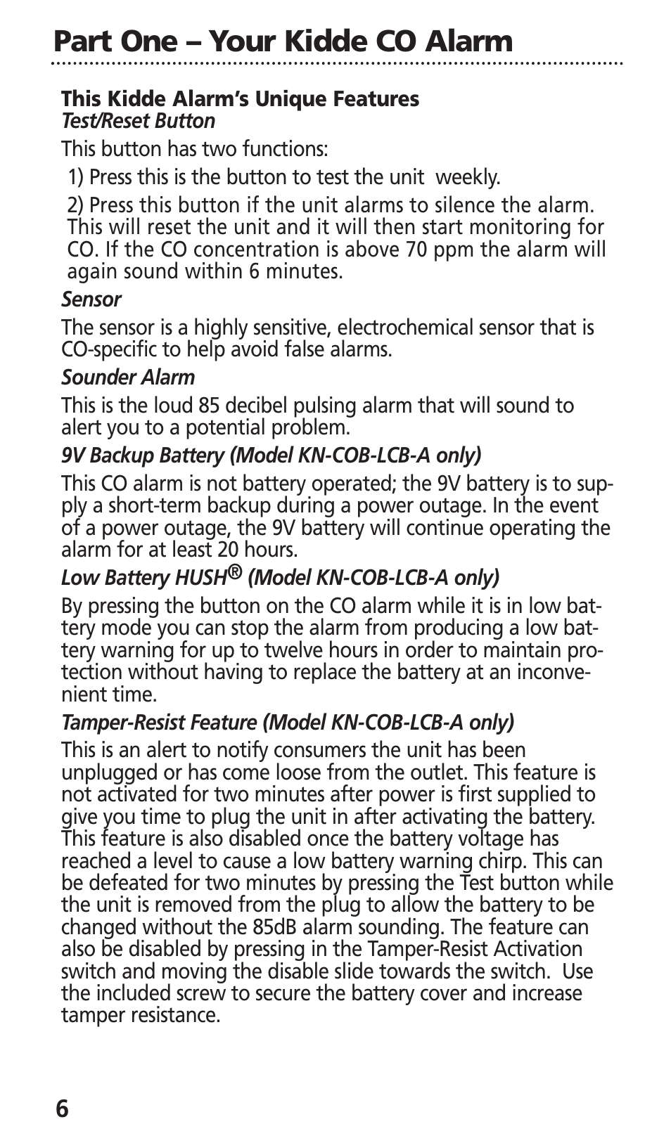 Part one – your kidde co alarm | Kidde KN-COB-LCB-A User Manual | Page 8 / 25