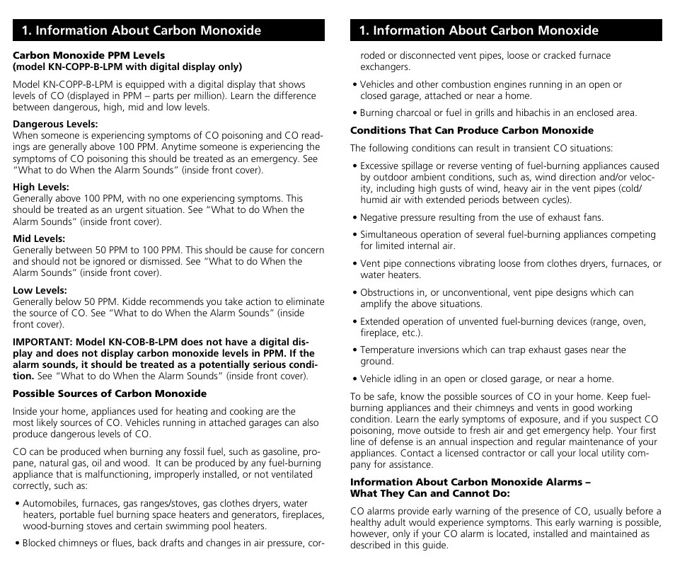 Information about carbon monoxide | Kidde Carbon Monoxide Alarm KN-COPP-B-LPM (with Digital Display) User Manual | Page 4 / 10