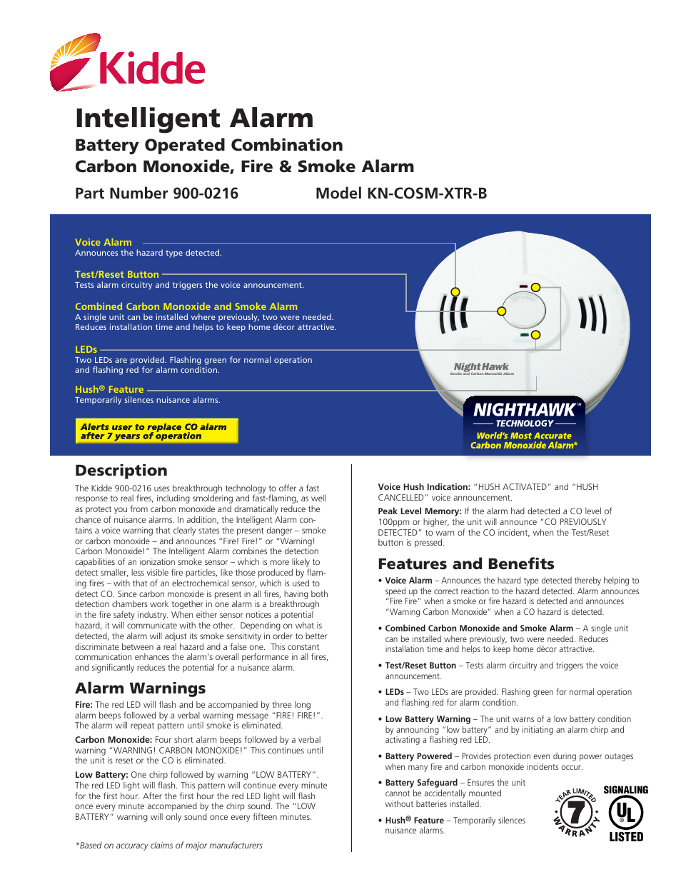 Kidde KN-COSM-XTR-B User Manual | 2 pages