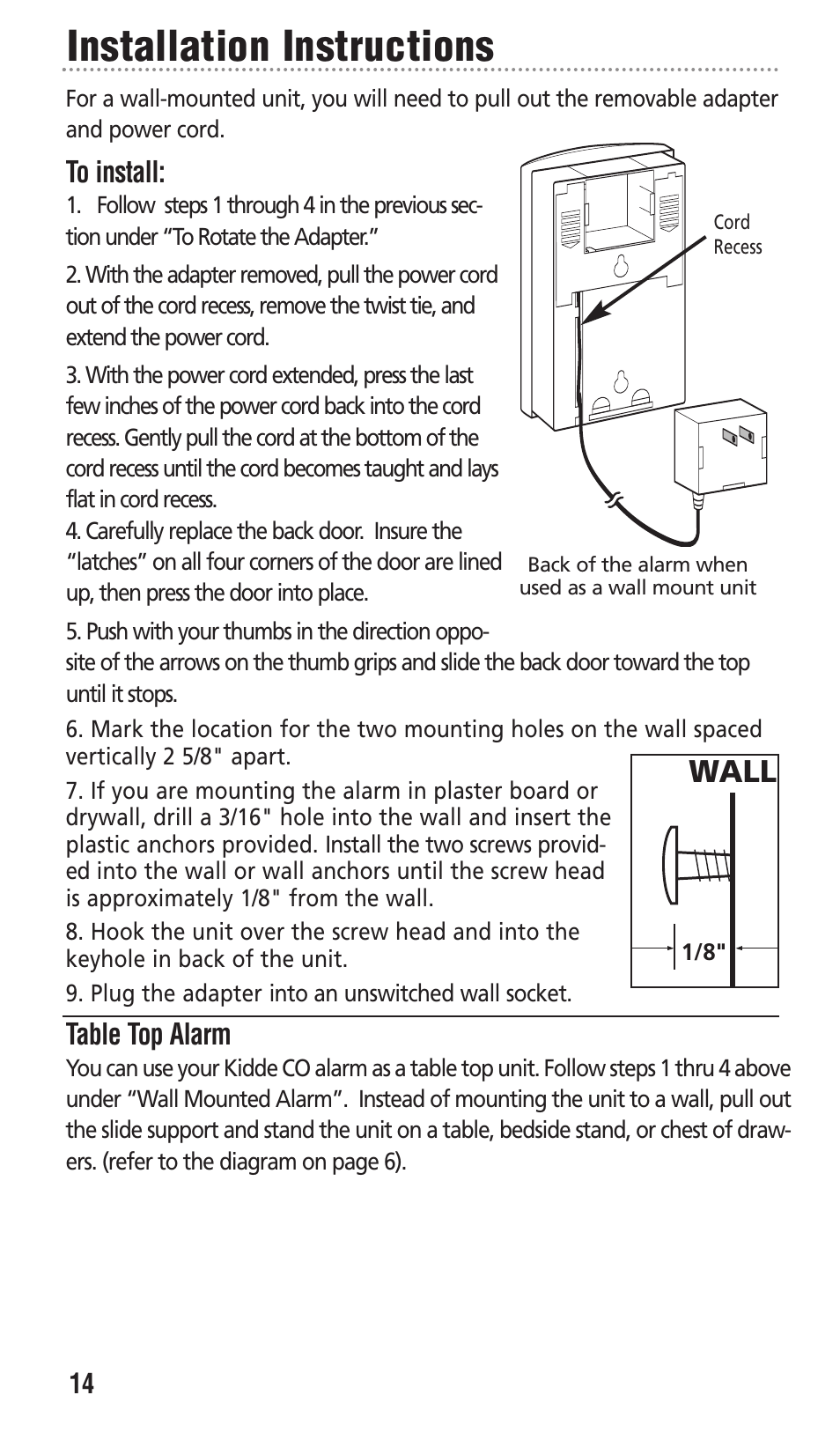 Installation instructions, Wall | Kidde KN-COPP-3 User Manual | Page 14 / 32