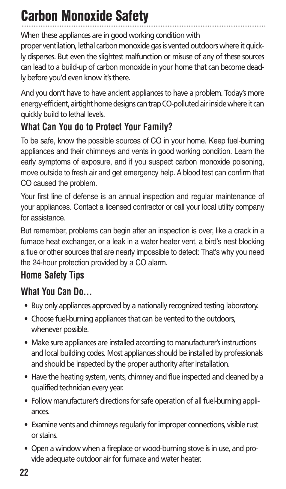Carbon monoxide safety | Kidde KN-COPP-3 User Manual | Page 22 / 32
