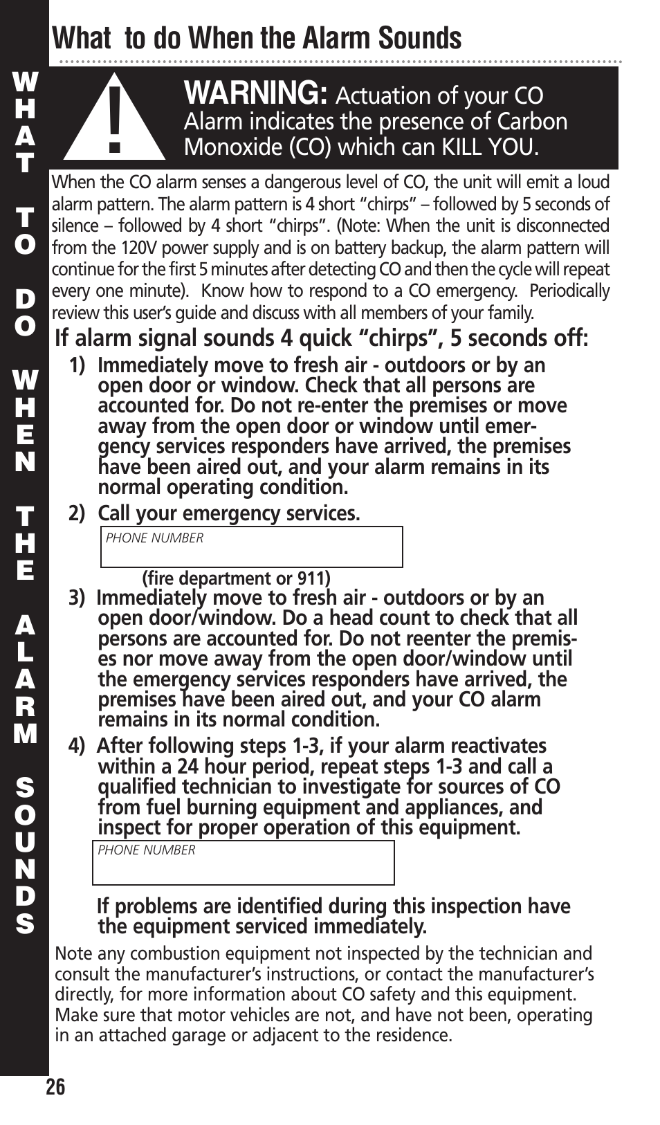 Warning | Kidde KN-COPP-3 User Manual | Page 26 / 32