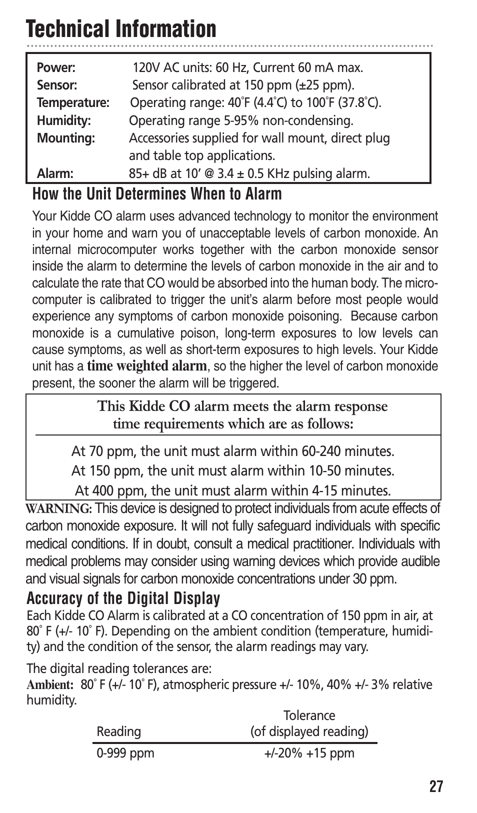 Technical information | Kidde KN-COPP-3 User Manual | Page 27 / 32