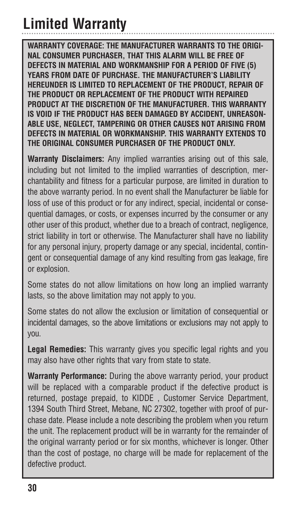 Limited warranty | Kidde KN-COPP-3 User Manual | Page 30 / 32