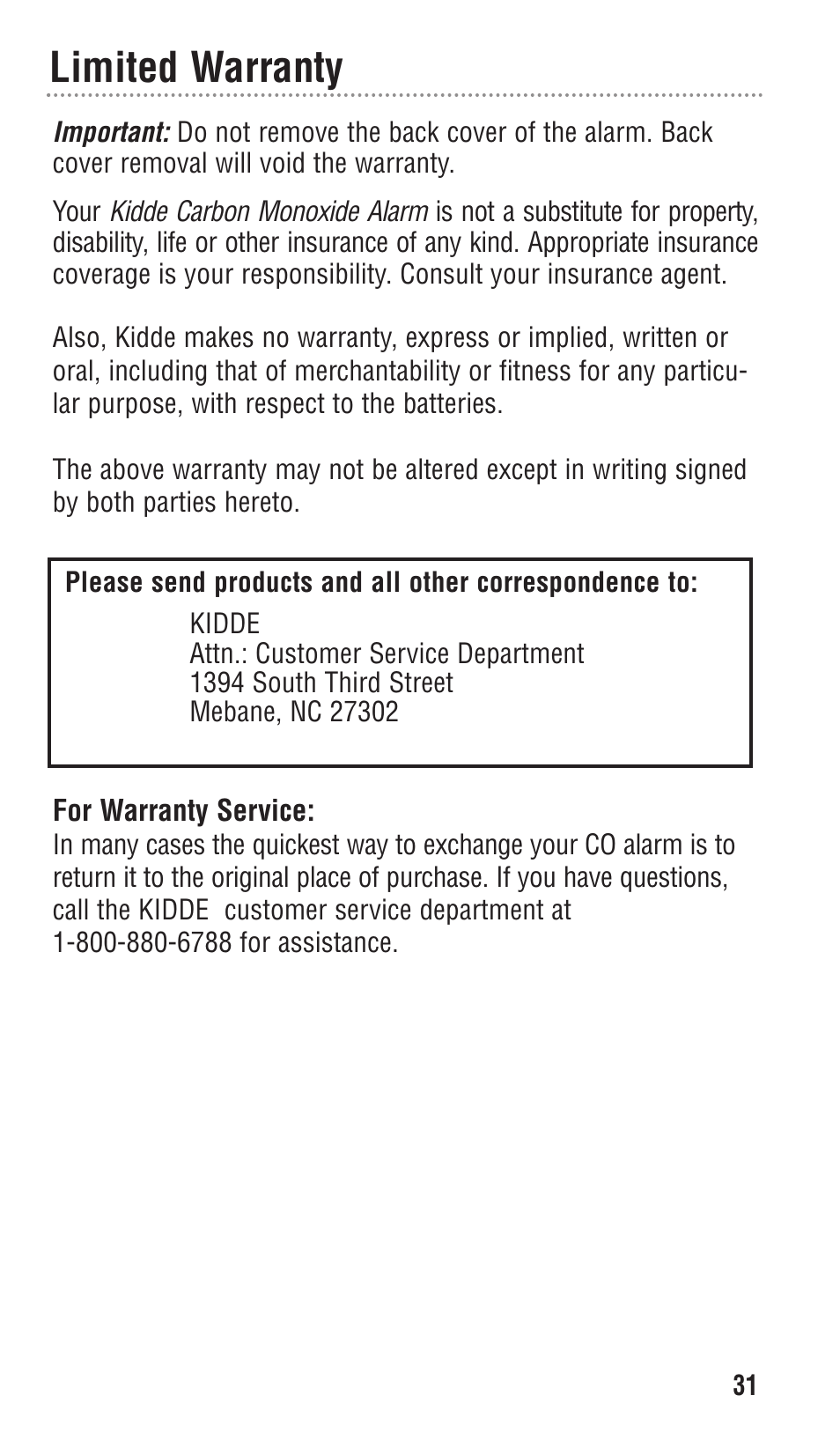 Limited warranty | Kidde KN-COPP-3 User Manual | Page 31 / 32