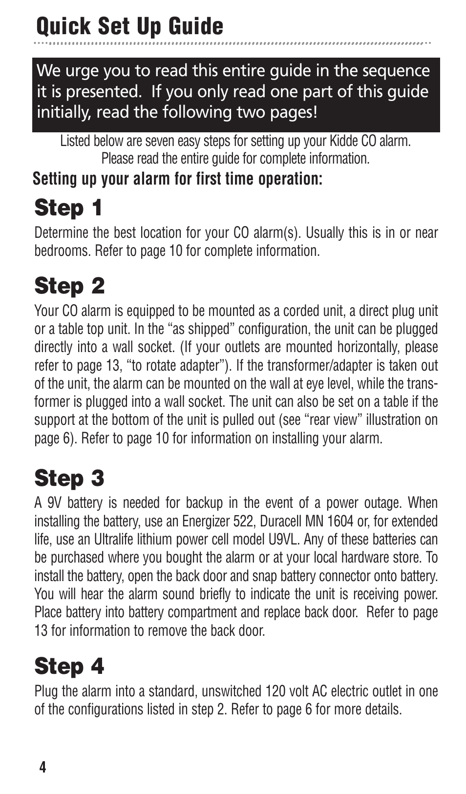 Quick set up guide step 1, Step 2, Step 3 | Step 4 | Kidde KN-COPP-3 User Manual | Page 4 / 32