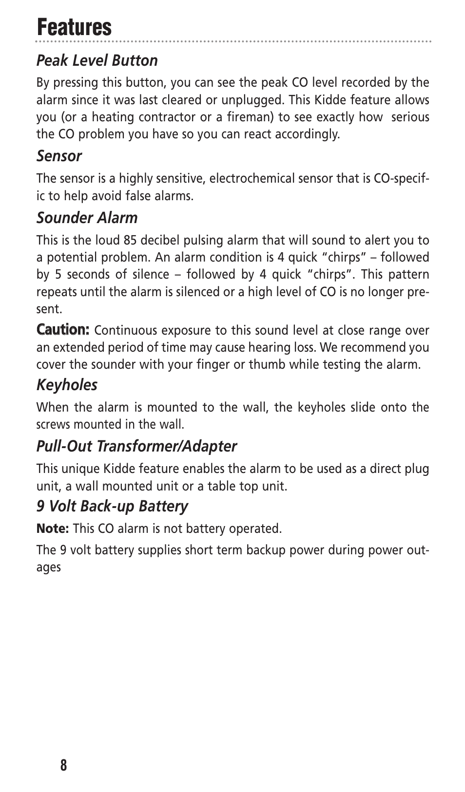 Features | Kidde KN-COPP-3 User Manual | Page 8 / 32