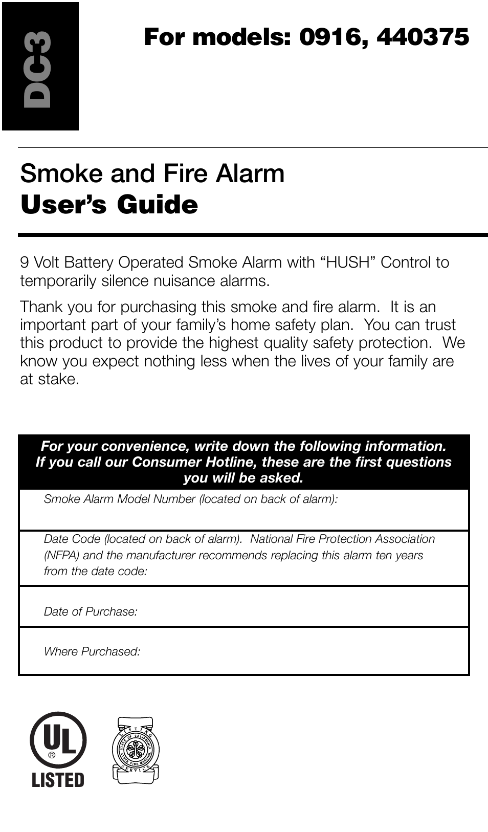 Kidde 0916 User Manual | 6 pages