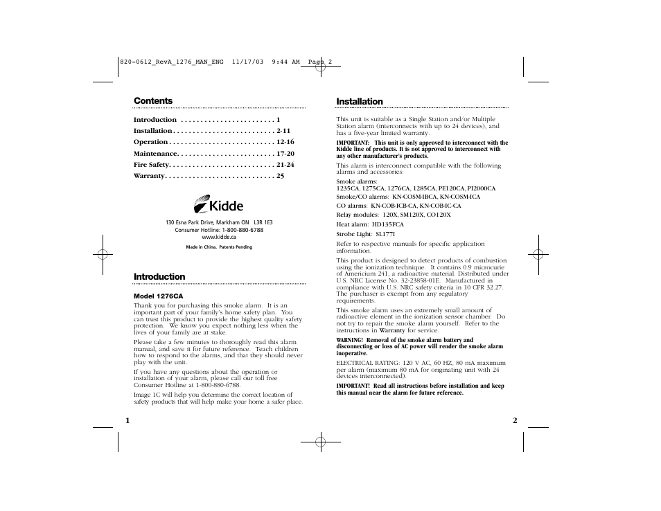 Kidde 1276CA User Manual | Page 2 / 14