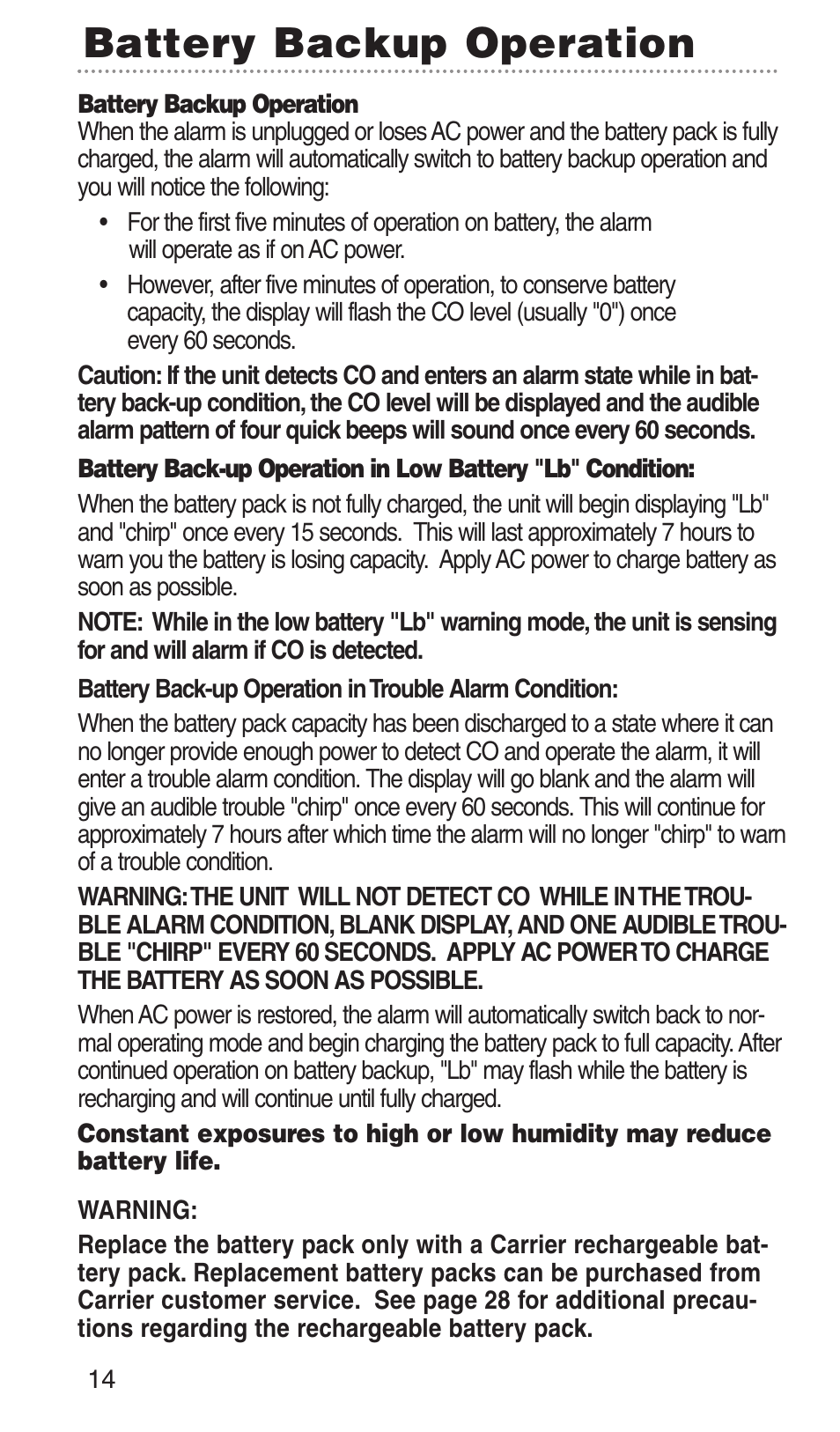 Battery backup operation | Kidde KN-COPP-3-RC User Manual | Page 17 / 35