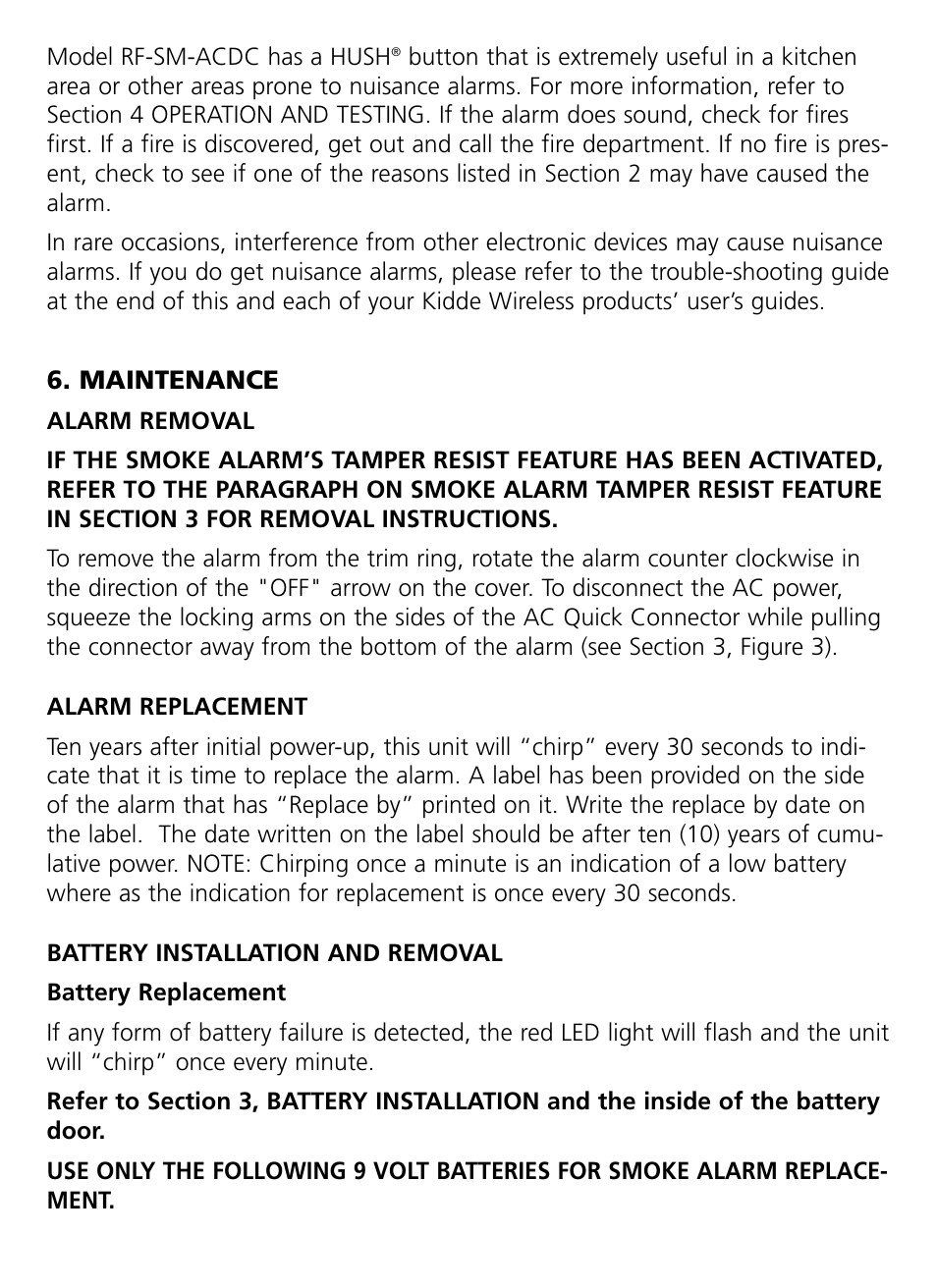 Maintenance | Kidde RF-SM-ACDC User Manual | Page 15 / 22