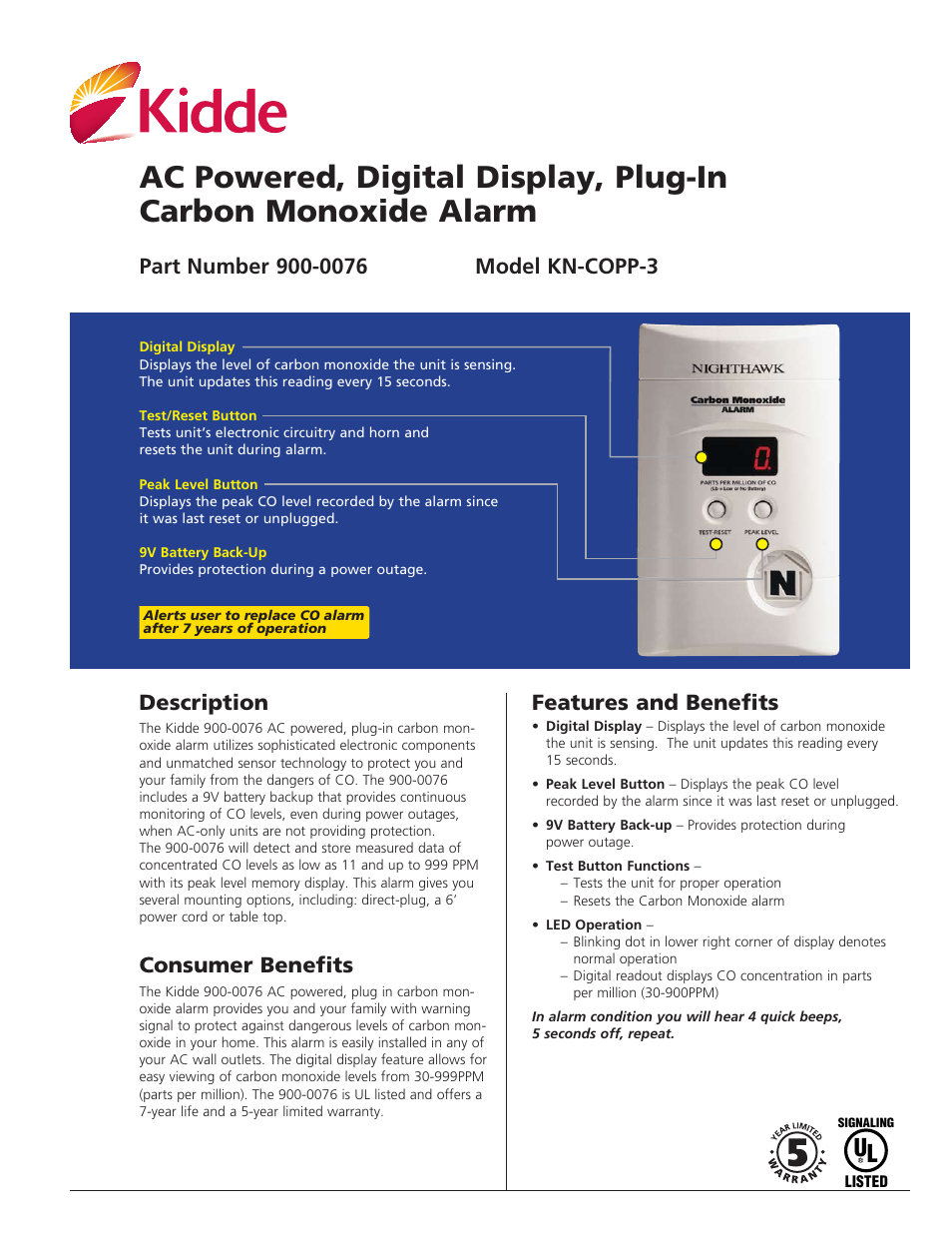 Kidde KN-COPP-3 User Manual | 2 pages