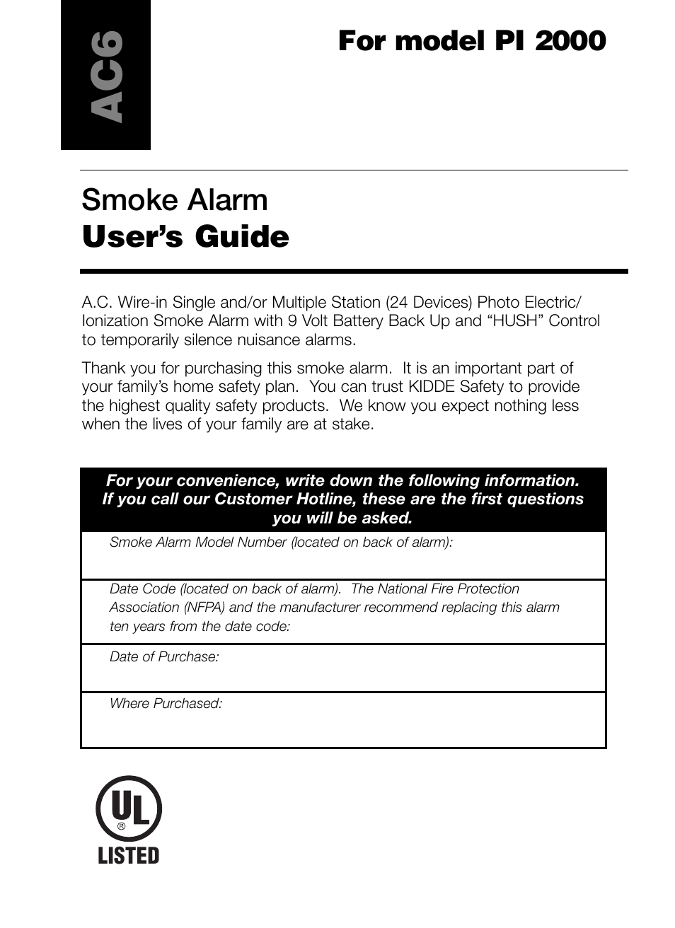 Kidde PI 2000 User Manual | 7 pages