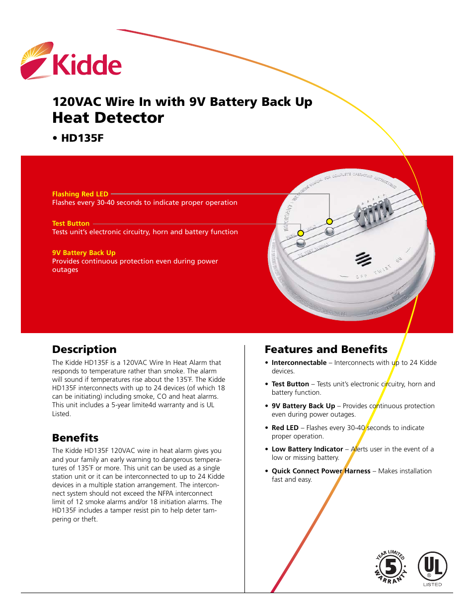 Kidde HD135F User Manual | 2 pages