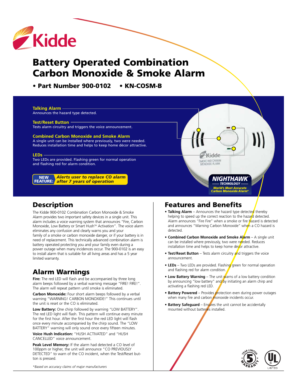 Kidde Combination Smoke and Carbon Monoxide Alarm KN-COSM-B User Manual | 2 pages