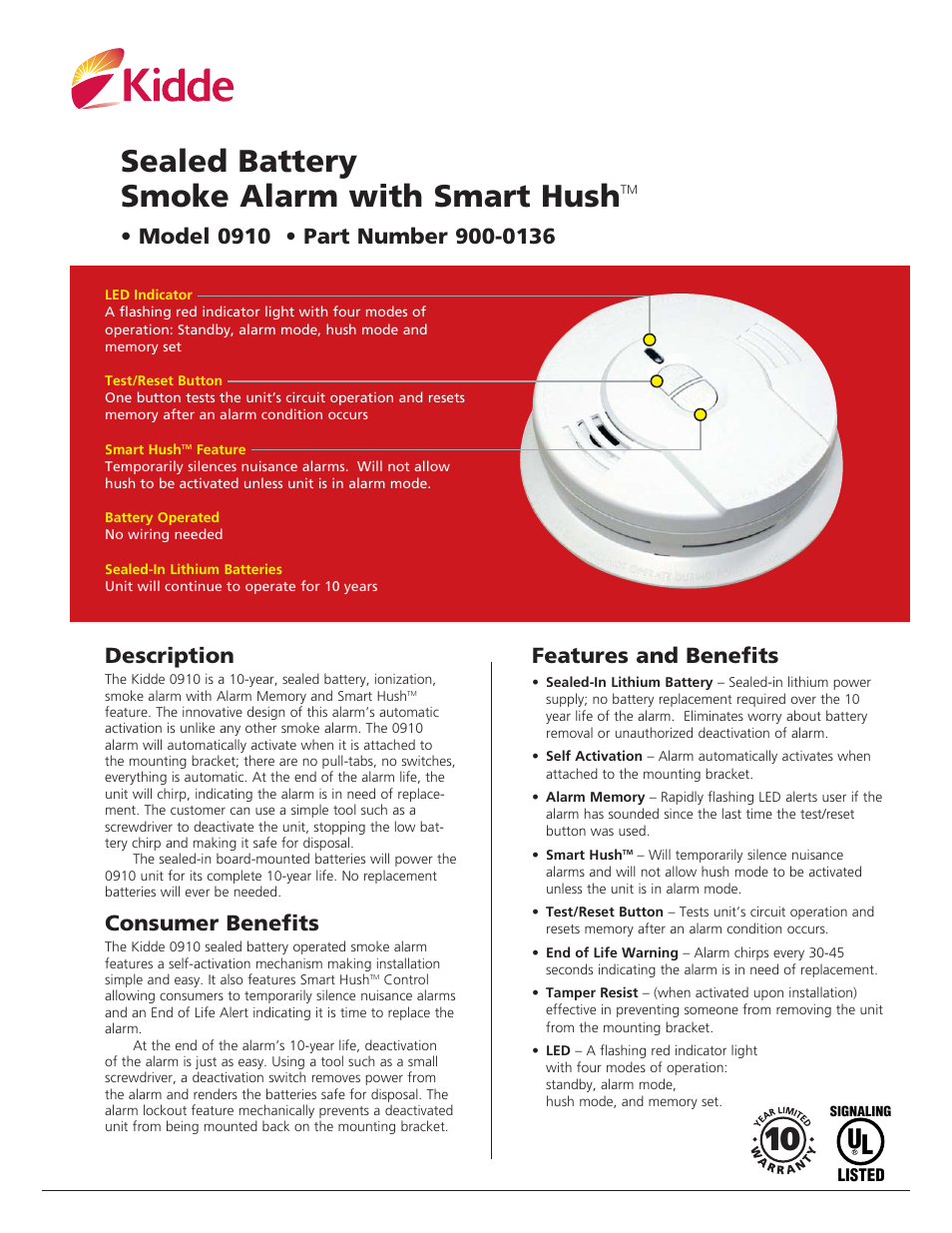 Kidde 0910 User Manual | 2 pages