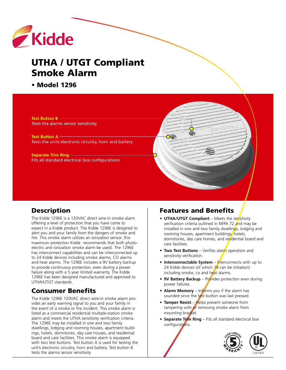 Kidde 1296 User Manual | 2 pages