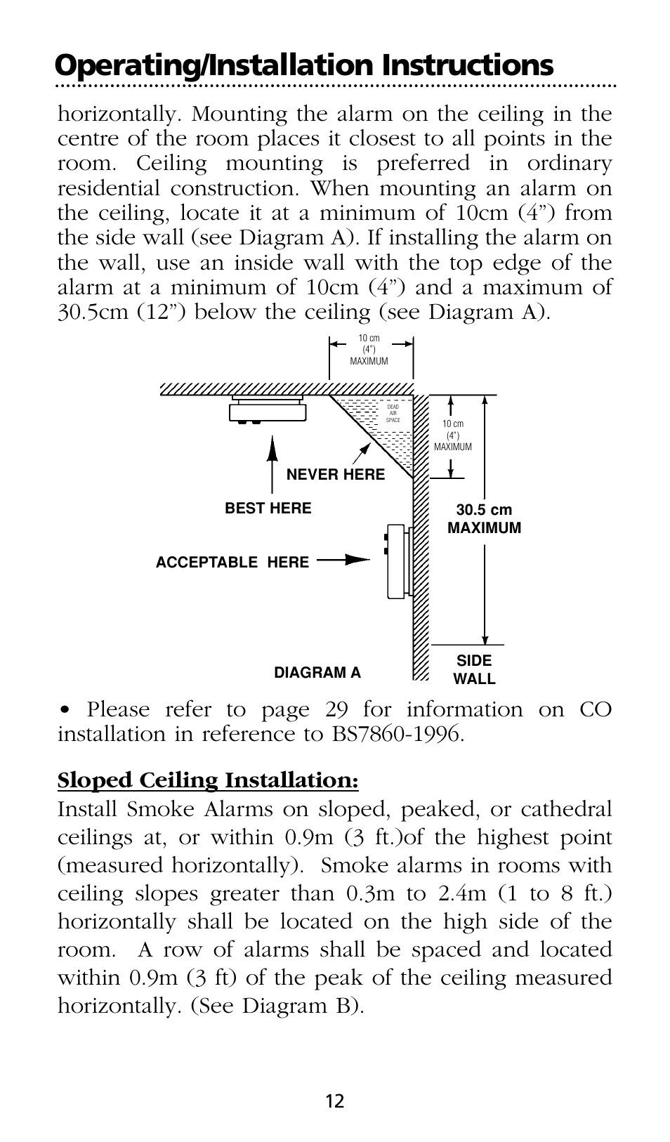 Operating/installation instructions | Kidde SMOKE AND CARBON MONOXIDE ALARM User Manual | Page 12 / 106