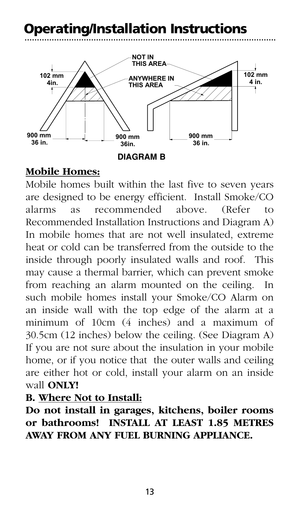 Operating/installation instructions | Kidde SMOKE AND CARBON MONOXIDE ALARM User Manual | Page 13 / 106