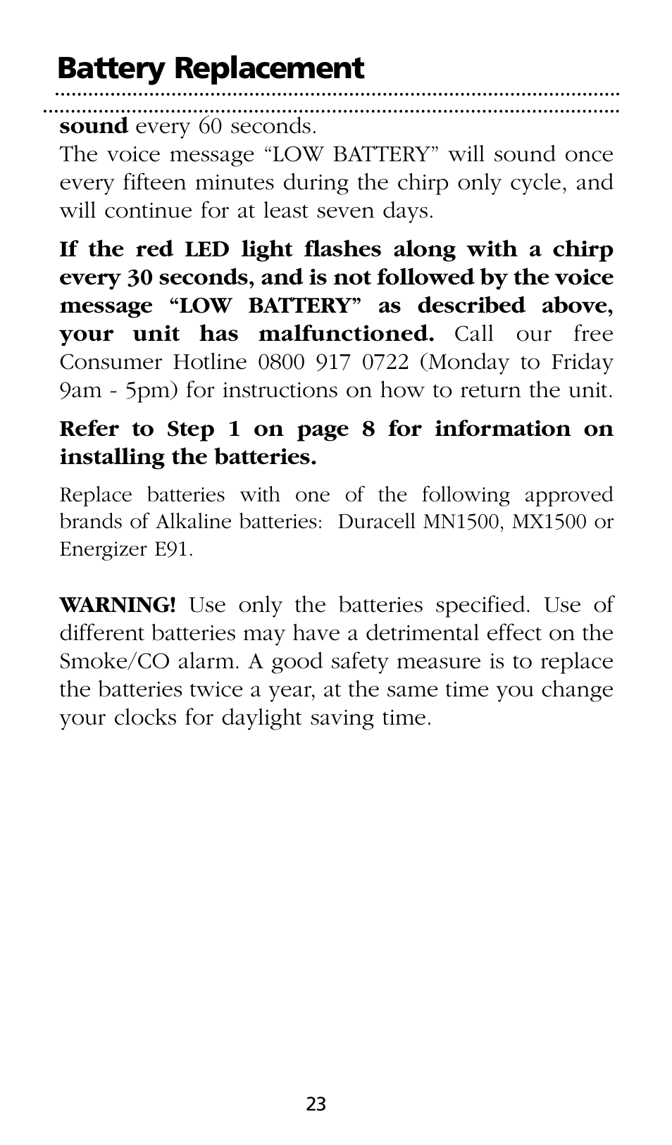 Battery replacement | Kidde SMOKE AND CARBON MONOXIDE ALARM User Manual | Page 23 / 106