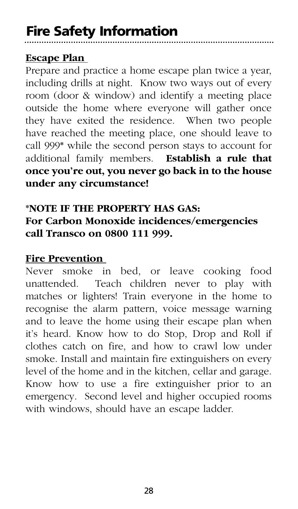 Fire safety information | Kidde SMOKE AND CARBON MONOXIDE ALARM User Manual | Page 28 / 106