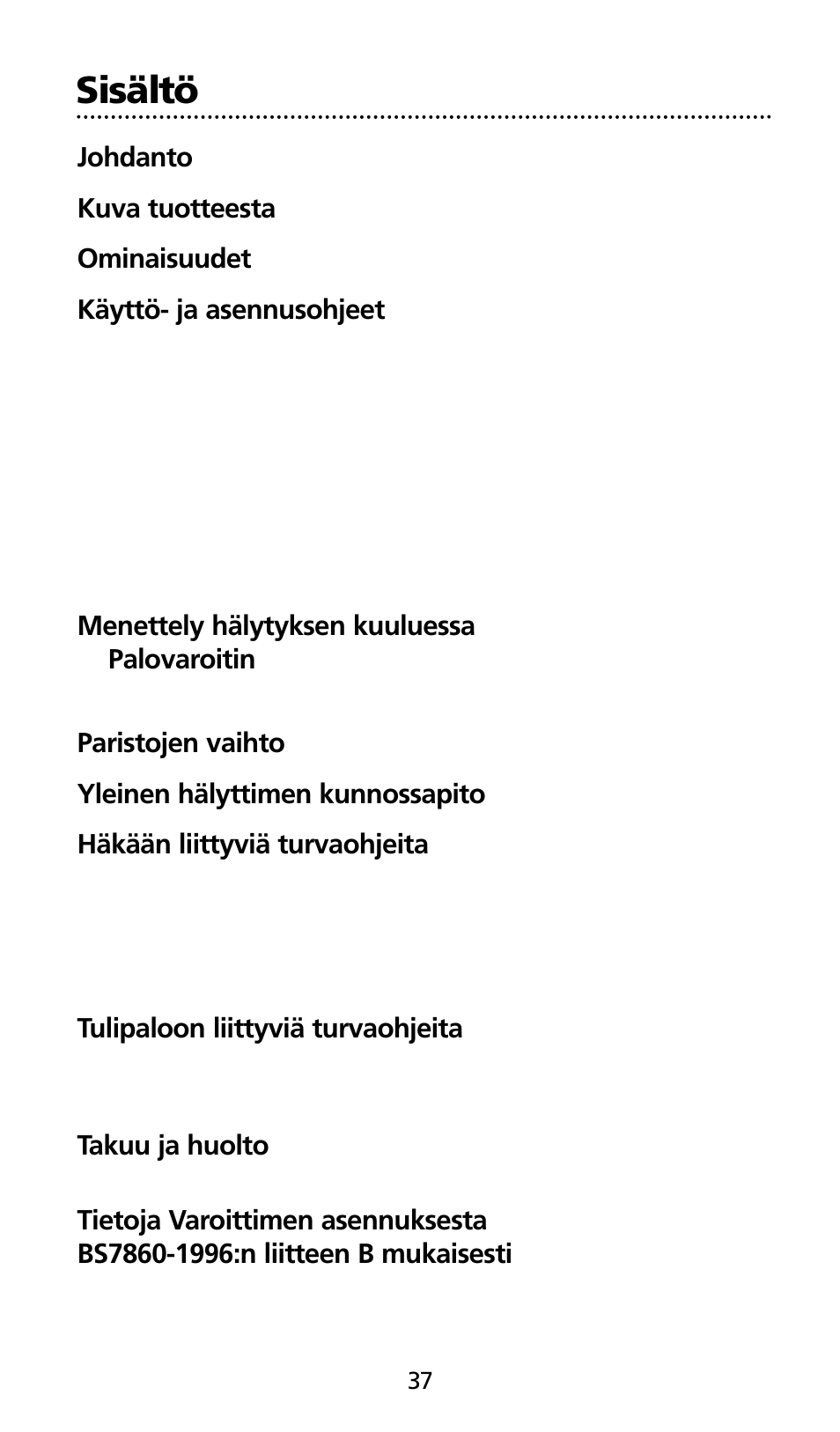 Sisältö | Kidde SMOKE AND CARBON MONOXIDE ALARM User Manual | Page 37 / 106