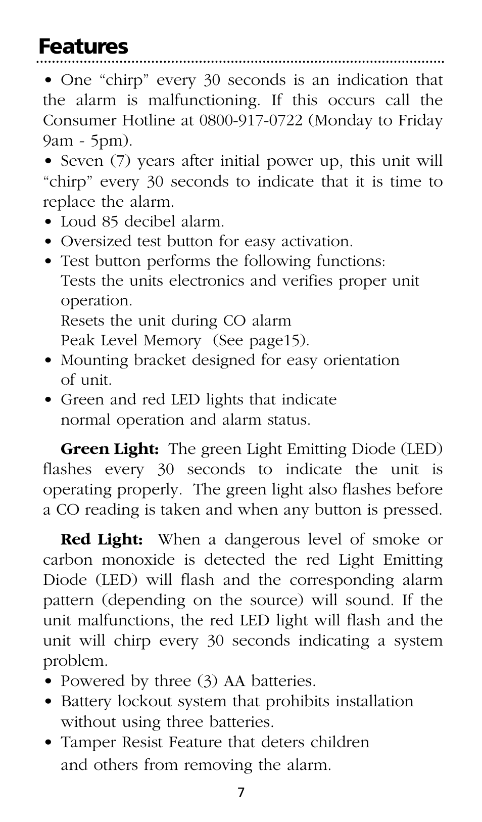 Features | Kidde SMOKE AND CARBON MONOXIDE ALARM User Manual | Page 7 / 106