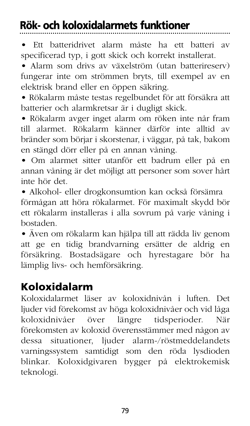 Rök- och koloxidalarmets funktioner | Kidde SMOKE AND CARBON MONOXIDE ALARM User Manual | Page 79 / 106