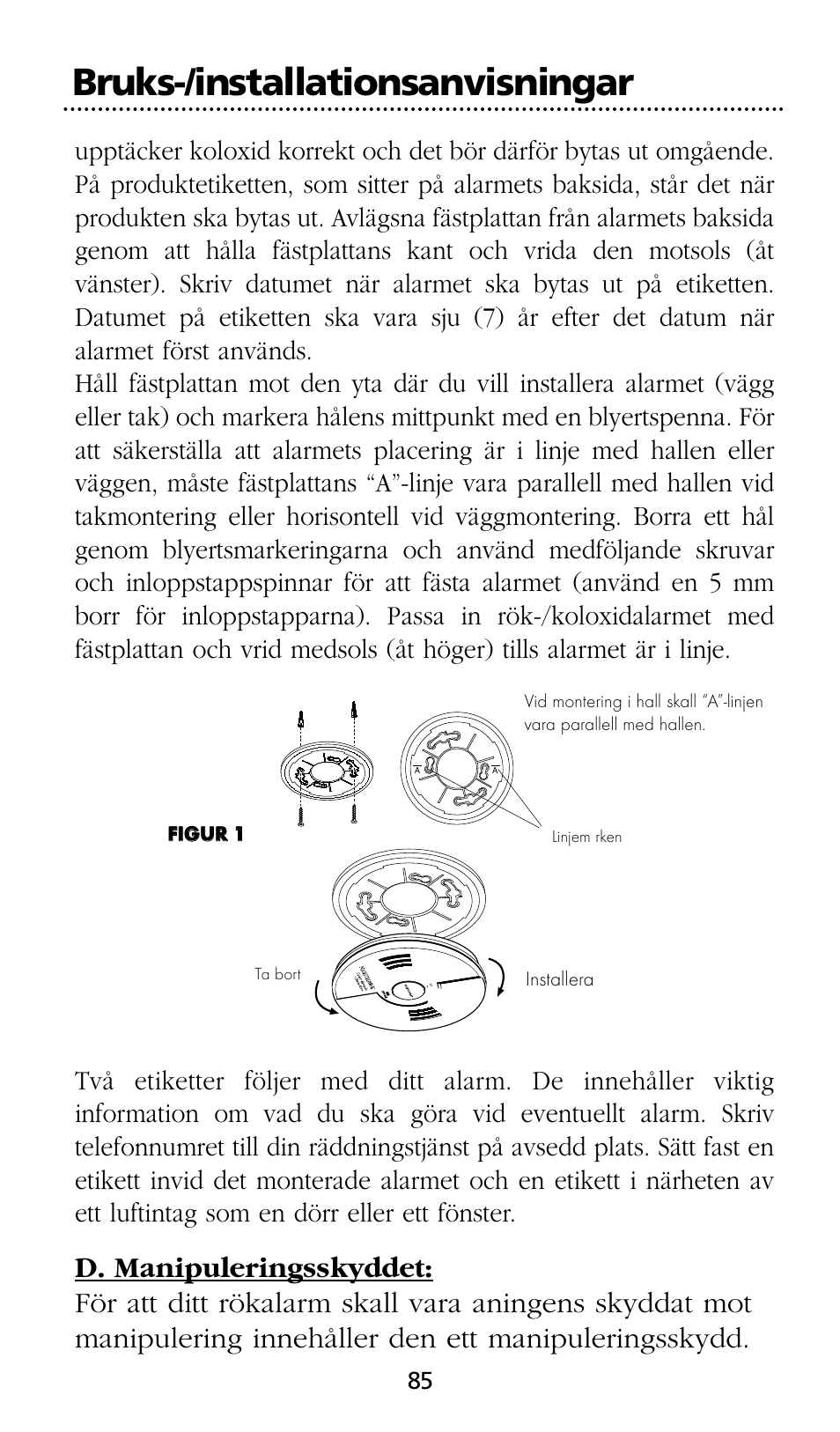 Bruks-/installationsanvisningar | Kidde SMOKE AND CARBON MONOXIDE ALARM User Manual | Page 85 / 106