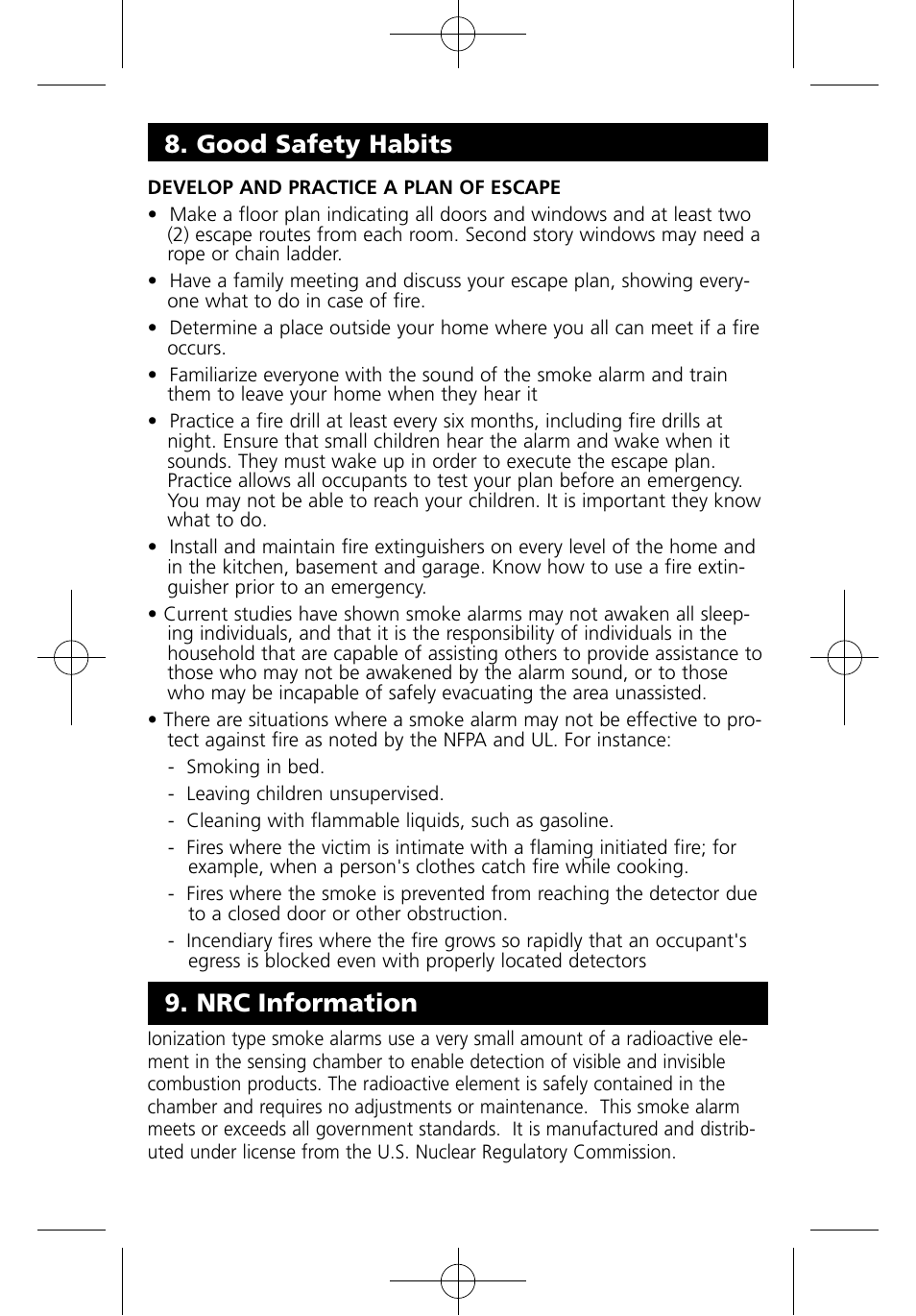Nrc information 8. good safety habits | Kidde I9070 User Manual | Page 14 / 17